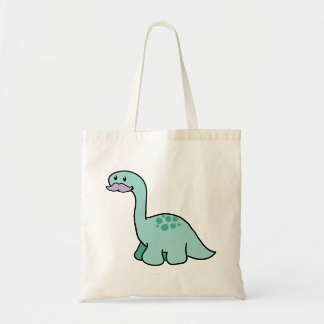 Cute Moustache Dinosaur Tote Bag (Front)