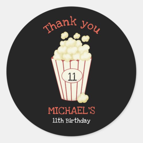 Cute Movie Night Birthday Party Popcorn Simple Classic Round Sticker
