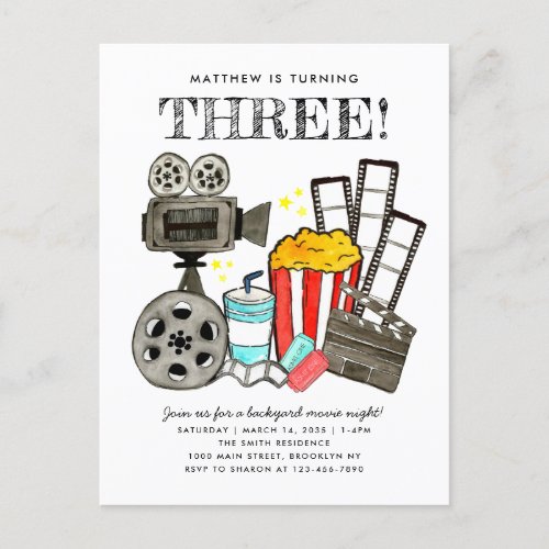 Cute Movie Night Cinema Watch Party Kids Birthday Postcard