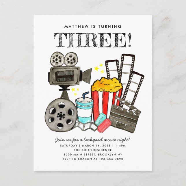 Cute Movie Night Cinema Watch Party Kids Birthday Postcard (Front)