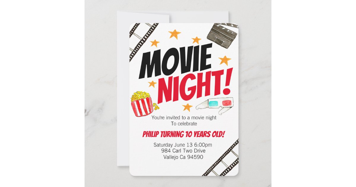 Cute movie night movie birthday party invite | Zazzle