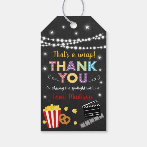 Cute Movie Night Stars Popcorn Birthday Gift Tags