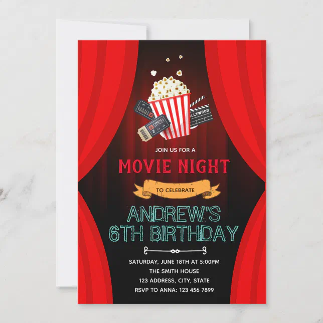 Cute movie night theme party invitation | Zazzle