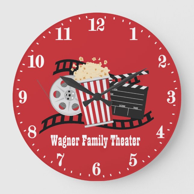 cute movie popcorn add name theater large clock (Front)