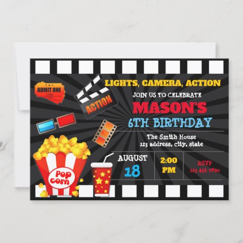 Cute movie ticket birthday invitation