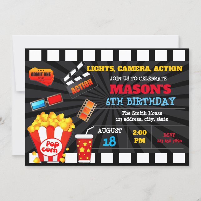 Cute movie ticket birthday invitation (Front)