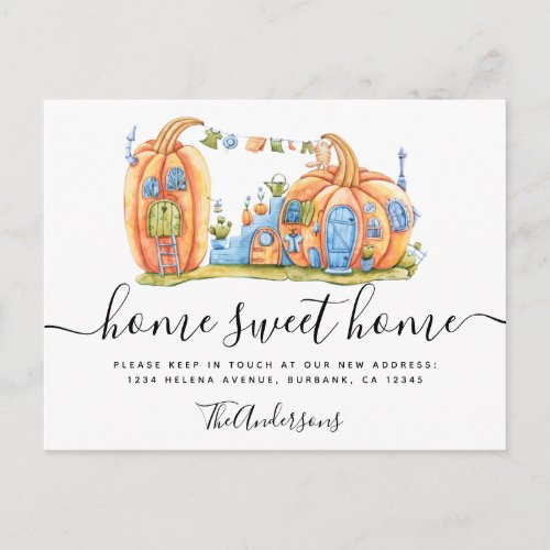Cute Moving Announcement Pumpkin House Postcard