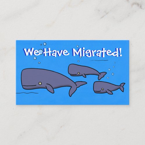 Cute moving house cartoon whales we have moved business card