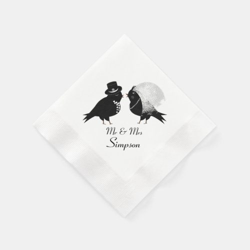 Cute Mr and Mr Love Birds Bride and Groom Napkins