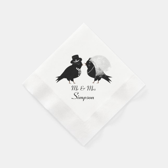 Cute Mr and Mr Love Birds Bride and Groom Napkins (Corner)