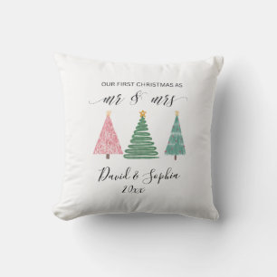 cute mr and mrs first christmas  throw pillow