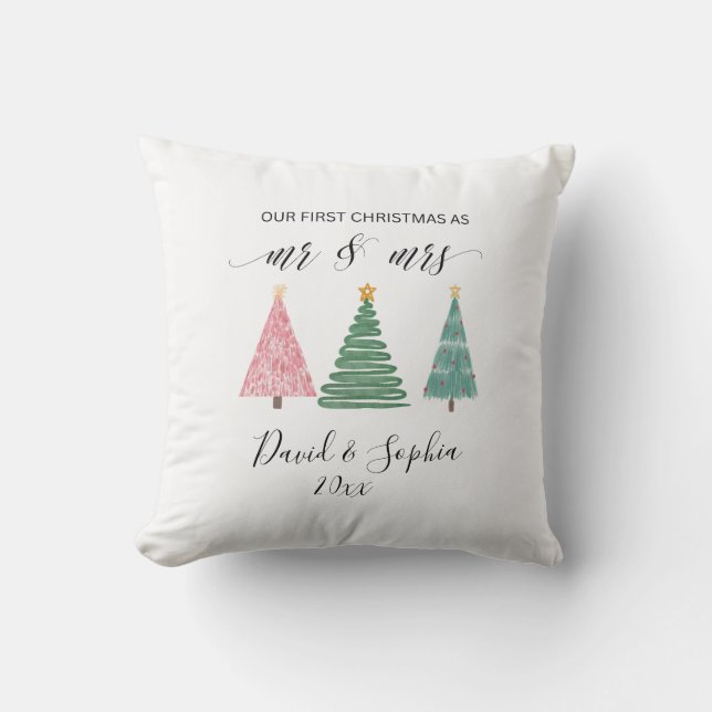 cute mr and mrs first christmas  throw pillow (Front)