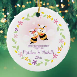 Cute Mr And Mrs Honey Bee First Christmas Keepsake Ceramic Ornament