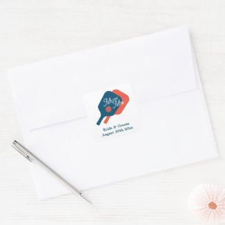 Cute Mr and Mrs pickleball wedding stickers