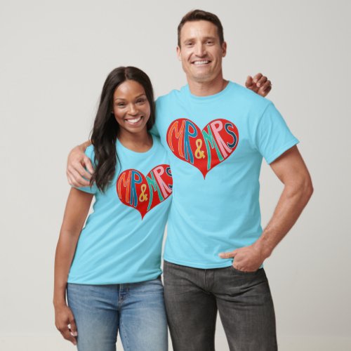 Cute Mr and Mrs Red Heart Shape Graphic T_Shirt