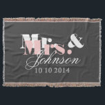 Cute Mr and Mrs throw blanket for newlywed couple<br><div class="desc">Cute Mr and Mrs throw blanket for newlywed couple. Grey white and pink colors. Romantic wedding gift idea for newly weds /  just married groom and bride / husband and wife couple. Include wedding date.</div>
