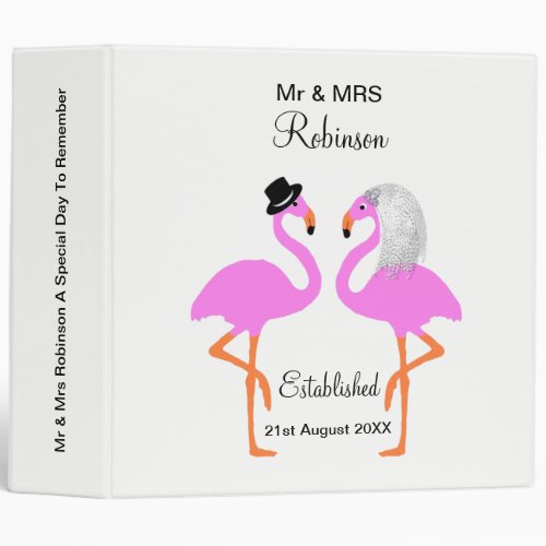 Cute Mr  Mrs Cute Pink Flamingo Personalized 3 Ring Binder