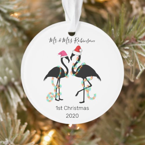 Cute Mr  Mrs  Flamingo  1st Christmas Tree Ornament