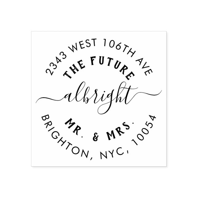 Cute Mr & Mrs Wedding Announcement Return Address Rubber Stamp (Imprint)