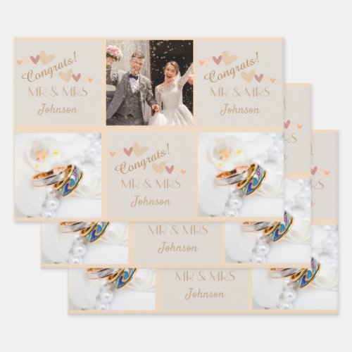 Cute Mr  Mrs Wedding Congrats Wrapping Paper Sheets