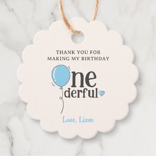 Cute Mr Onederful Blue Balloon Thank You Favor Tags