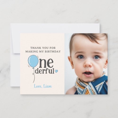 Cute Mr Onederful Thank You Card with Photo