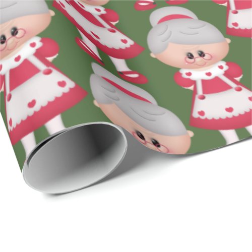Cute Mrs Claus Christmas Holiday tiled party wrap Wrapping Paper