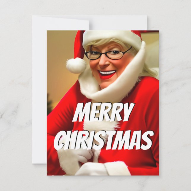 Cute Mrs. Santa Merry Christmas Message  Holiday Card (Front)