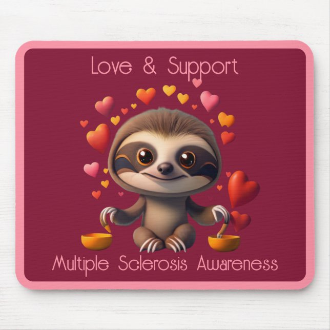 Cute MS Baby Sloth surrounded by ♥️s Mouse Pad (Front)