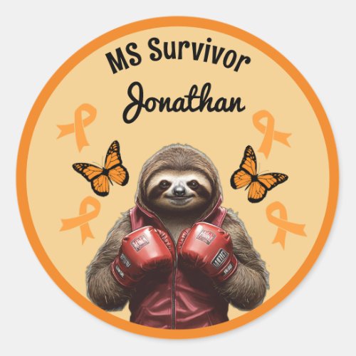 Cute MS Sloth inRed Boxing Gloves Classic Round Sticker