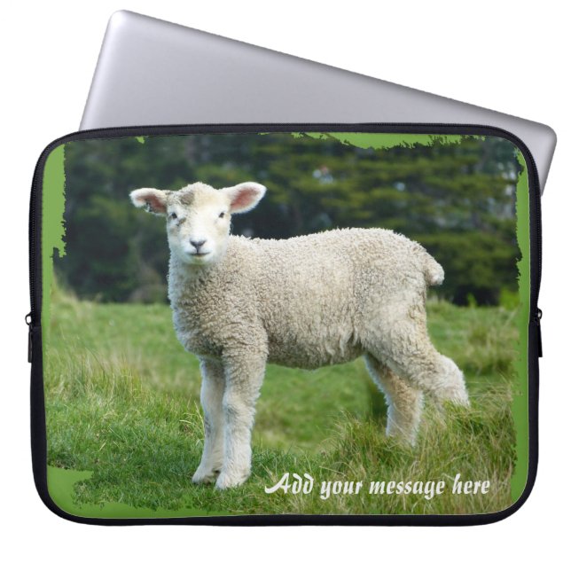 Cute Muddy Lamb in Meadow Add Message Laptop Sleeve (Front)