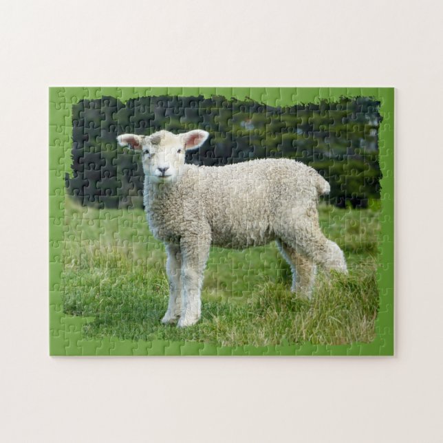 Cute Muddy Lamb in Meadow Ragged Edge Design Jigsaw Puzzle (Horizontal)