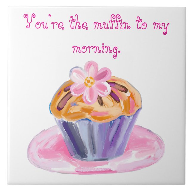Cute Muffin with Flower Topping Ceramic Tile (Front)