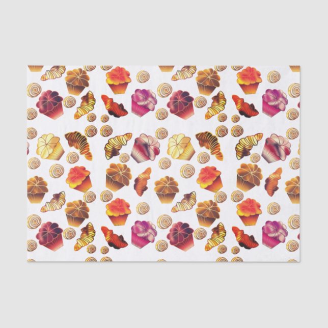 Cute Muffins, Croissants, and Cinnamon Rolls Tissue Paper (Front)