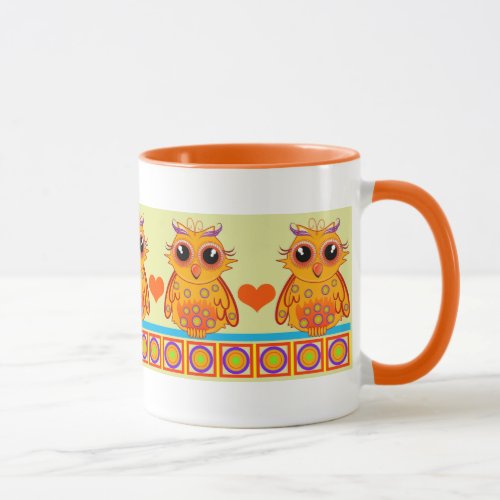 Cute mug with Owls and Retro Circles