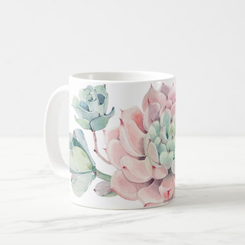 Cute mug with pink green succulents and name