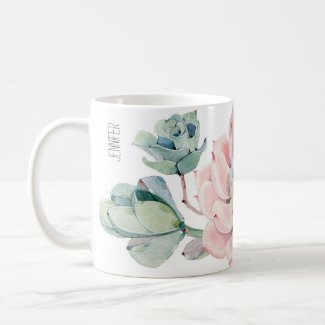 Cute mug with pink green succulents and name
