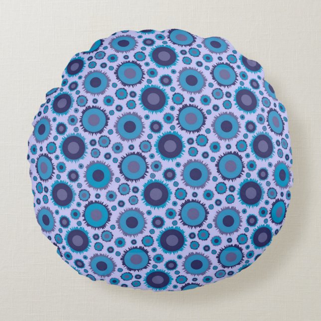 Cute multi blue colors suns patterns round pillow (Front)