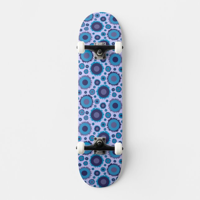 Cute multi blue colors suns patterns skateboard (Front)