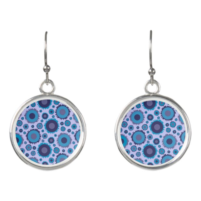 Cute multi blue colors suns patterns tile earrings (Front)