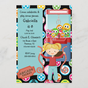 Cute, Multi Color, Arcade Birthday Girl Invitation