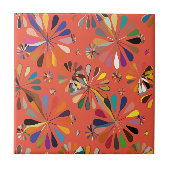 Cute Multi-Color flowers Ceramic Tile (Front)