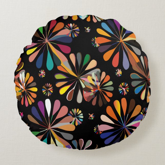 Cute Multi-Color flowers Round Pillow (Front)