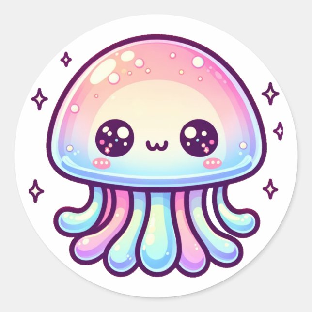 Cute Multi-colored Jellyfish Classic Round Sticker (Front)