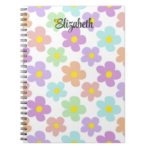 Cute multi colored retro daisies girly journaling notebook