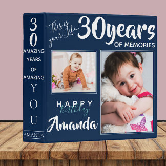 Cute Multi Photo 30th Birthday Keepsake Memories  3 Ring Binder