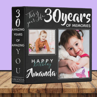 Cute Multi Photo 30th Birthday Keepsake Memories 3 Ring Binder
