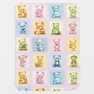 Cute Multi Teddy Bear Collage and Toys Seamless Baby Blanket