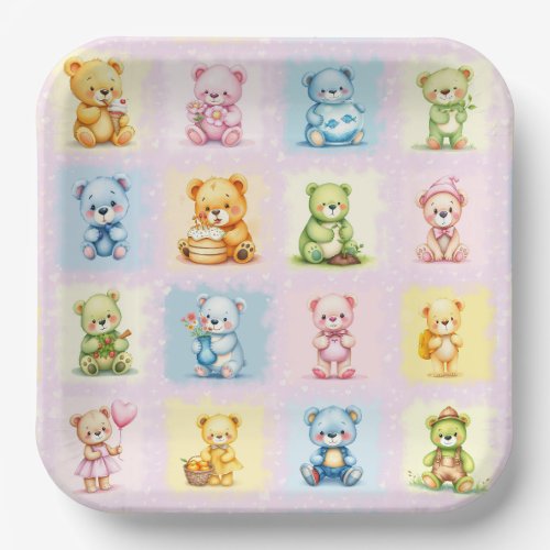 Cute Multi Teddy Bear Collage and Toys Seamless  Paper Plates