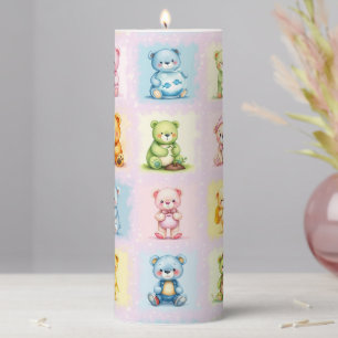 Cute Multi Teddy Bear Collage and Toys Seamless Pillar Candle